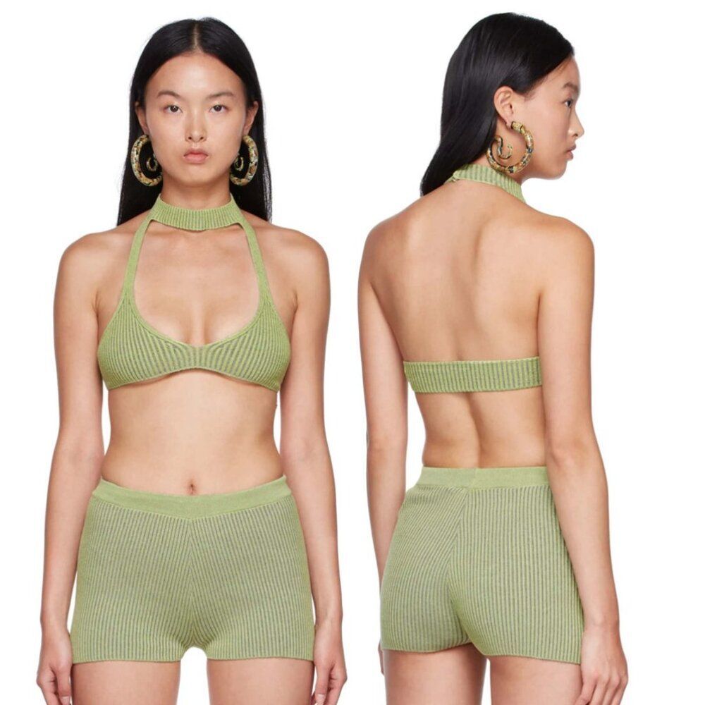 Paloma Wool Drew Ribbed Knit Top and Gaetana Shorts Set Willow Green Size Medium